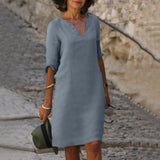 V-Neck Linen Midi Dress