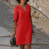 V-Neck Linen Midi Dress