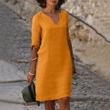 V-Neck Linen Midi Dress