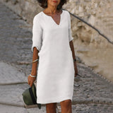 V-Neck Linen Midi Dress