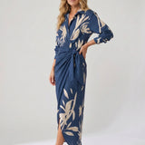 Leaf Print Wrap Maxi Dress