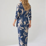 Leaf Print Wrap Maxi Dress