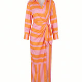 Leaf Print Wrap Maxi Dress