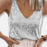 V-Neck Sequin Tank Top