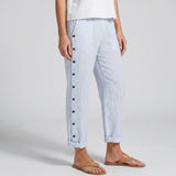 Striped Side Button Straight Leg Trousers