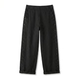 Striped Side Button Straight Leg Trousers