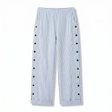 Striped Side Button Straight Leg Trousers