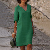 V-Neck Linen Midi Dress