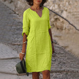 V-Neck Linen Midi Dress