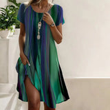 Short-Sleeve Gradient Midi Dress