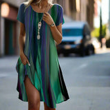 Short-Sleeve Gradient Midi Dress
